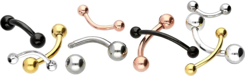 Bauchnabel-Piercing, Rook Piercing Titan Banane Silber Stablänge: 8mm + Stabstärke: 1,6mm + Kugelgröße: 4mm