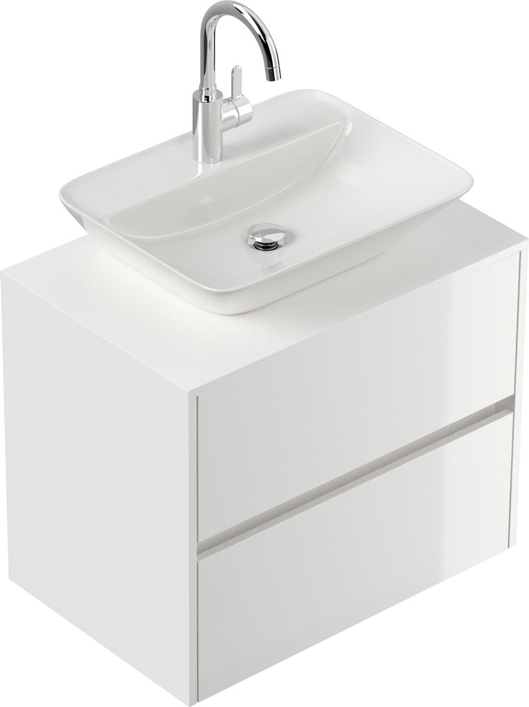 Badmöbel Taifun 70cm mit modernem Aufsatzwaschbecken weiß Hgl : Weiss hochglanz