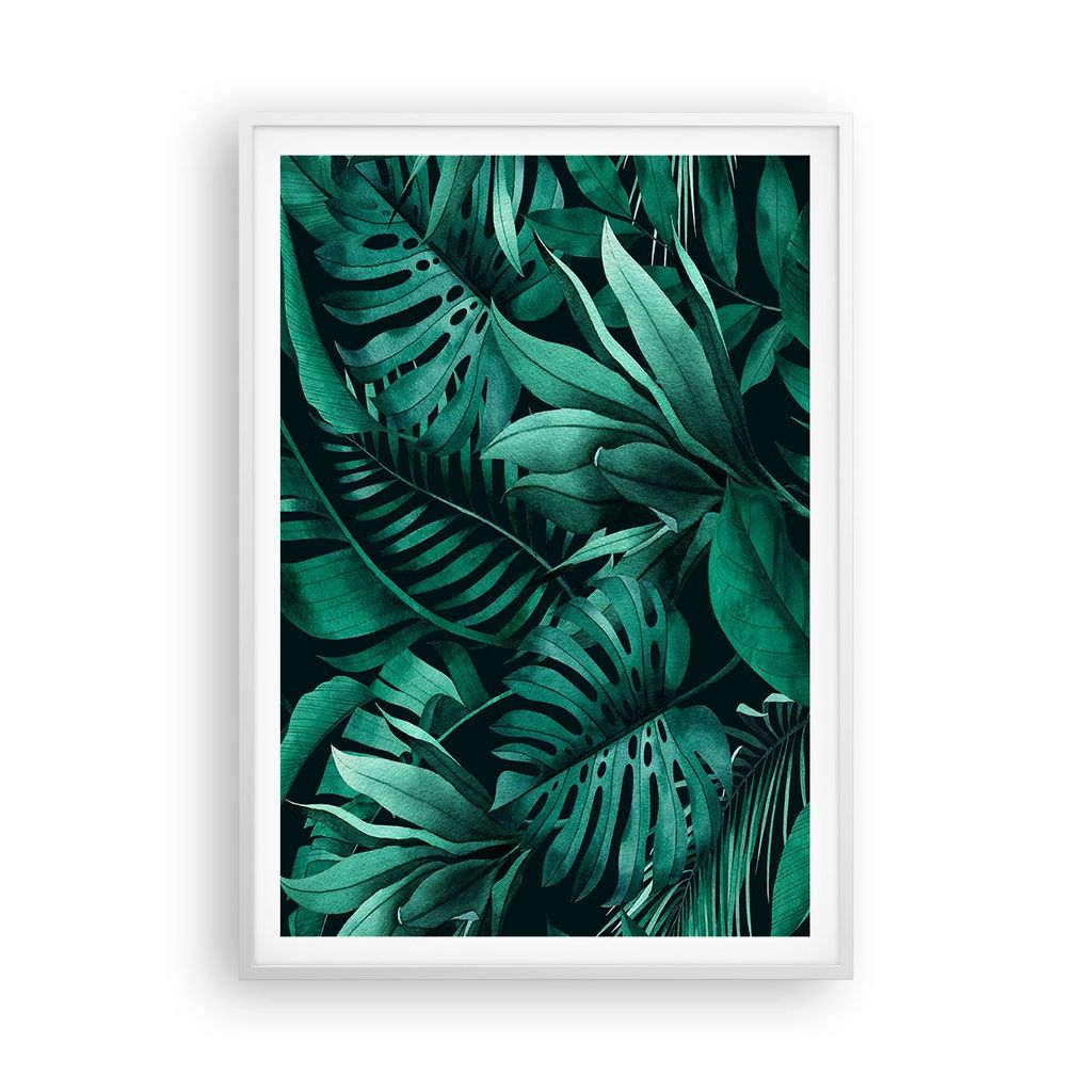 Gerahmtes Poster - Weißer Rahmen - Blätter Grafiken Monstera - 70x100 cm - Wand Bild - Wanddeko - Wandbilder - Kunstposter - Wandposter - Bilderr...