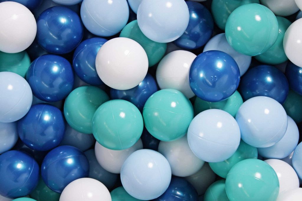 MeowBaby Kunststoffbällen für Bällebad 7cm, Baby Plastikbälle Spielbälle, 50 stück: Perlblau/Himmelblau/Weiß/Türkis