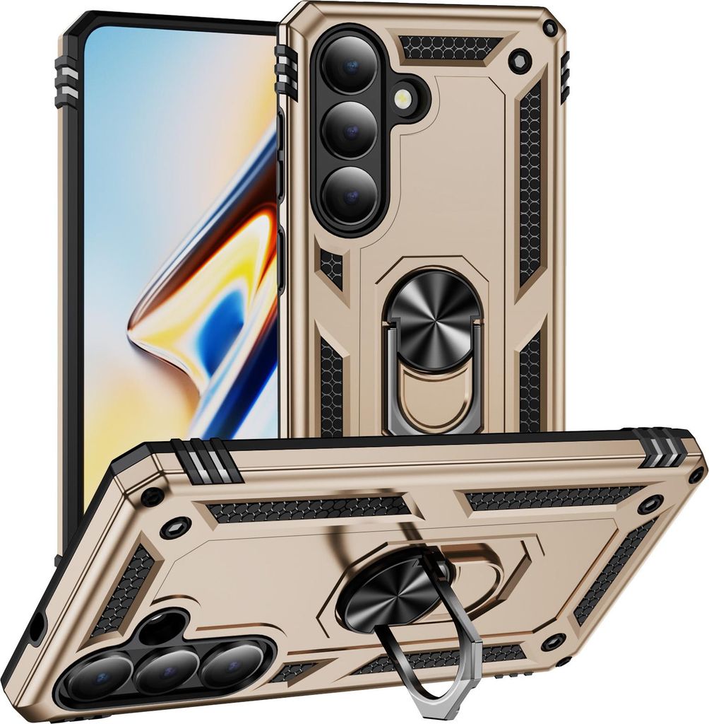 Schutzhülle für Samsung Galaxy S26+, Dual Layer Robust Militäre Fallschutz Hülle mit Ringhalterung Ständer Gold