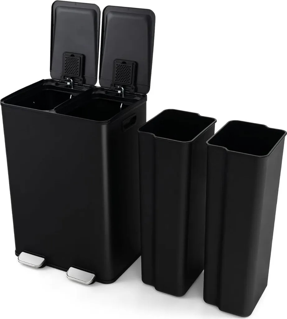 Poubelle de cuisine double compartiment 60 L noire - Fermeture douce - 2