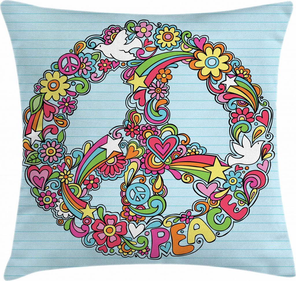 ABAKUHAUS Hippie Kissenbezug, Floral Peace Sign Dove, aus Farbfesten Waschbaren Stoff Beidseitiger Druck mit robusten Reißverschluß, 45 x 45 cm, ...