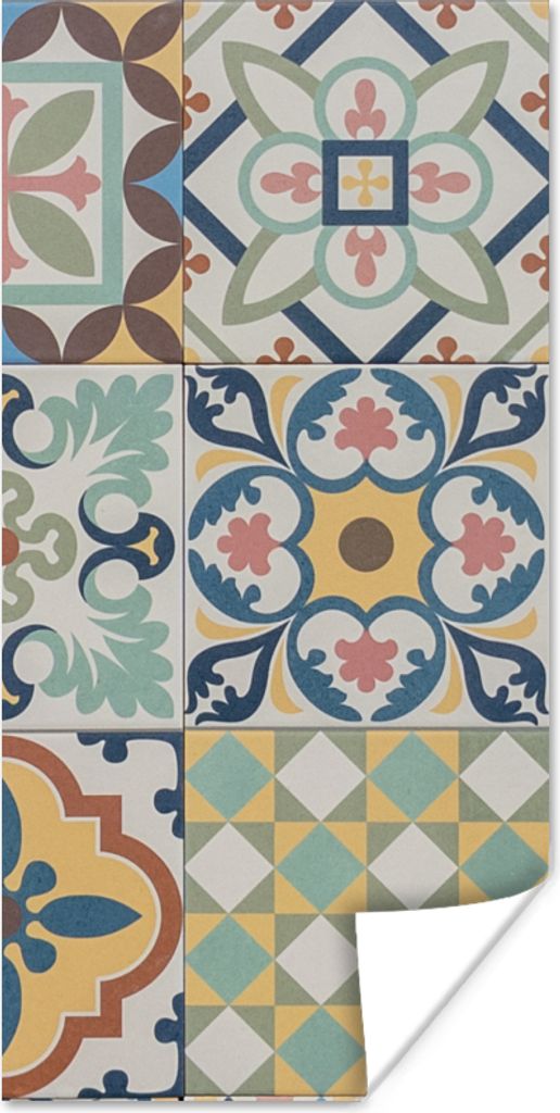 MuchoWow Poster Vintage - Blumen - Design - Figuren 60x120 cm - Wandschmuck
