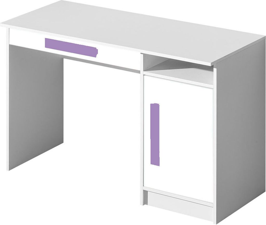 Kinderzimmer - Schreibtisch Walter 09, Farbe: Weiß Hochglanz / Lila - 80 x 120 x 50 cm (H x B x T)