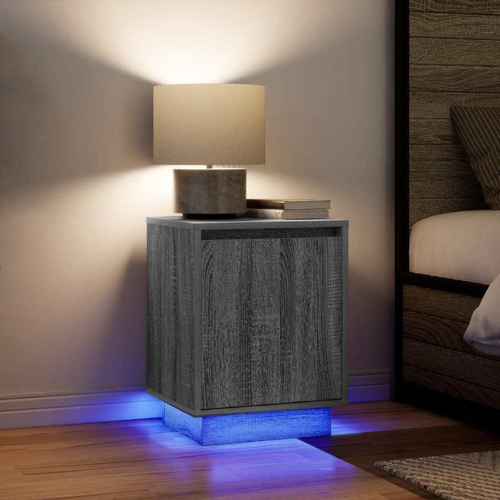Maison Exclusive - Nachttische mit LED-Leuchten 2 Stk. Grau Sonoma 38x34x50 cm