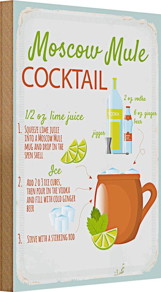 Holzschild Rezept Moscow Mule Cocktail Recipe 20x30cm