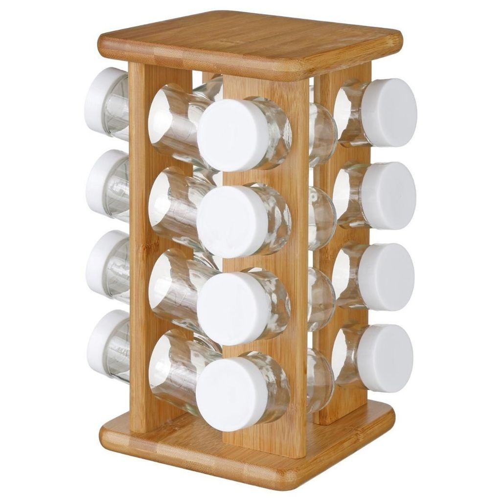 5Five Simply Smart Bambus-Gewürzkarussell, mit 16 Gewürzdosen aus Glas, 27.7 cm, 124572
