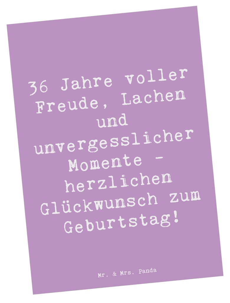 Mr. & Mrs. Panda Postkarte Spruch 36. Geburtstag - Lavendeltraum - Geschenk, zauberhaft, Grußkarte, Happy Birthday, Geburtstagsgeschenk, Feiern, A...