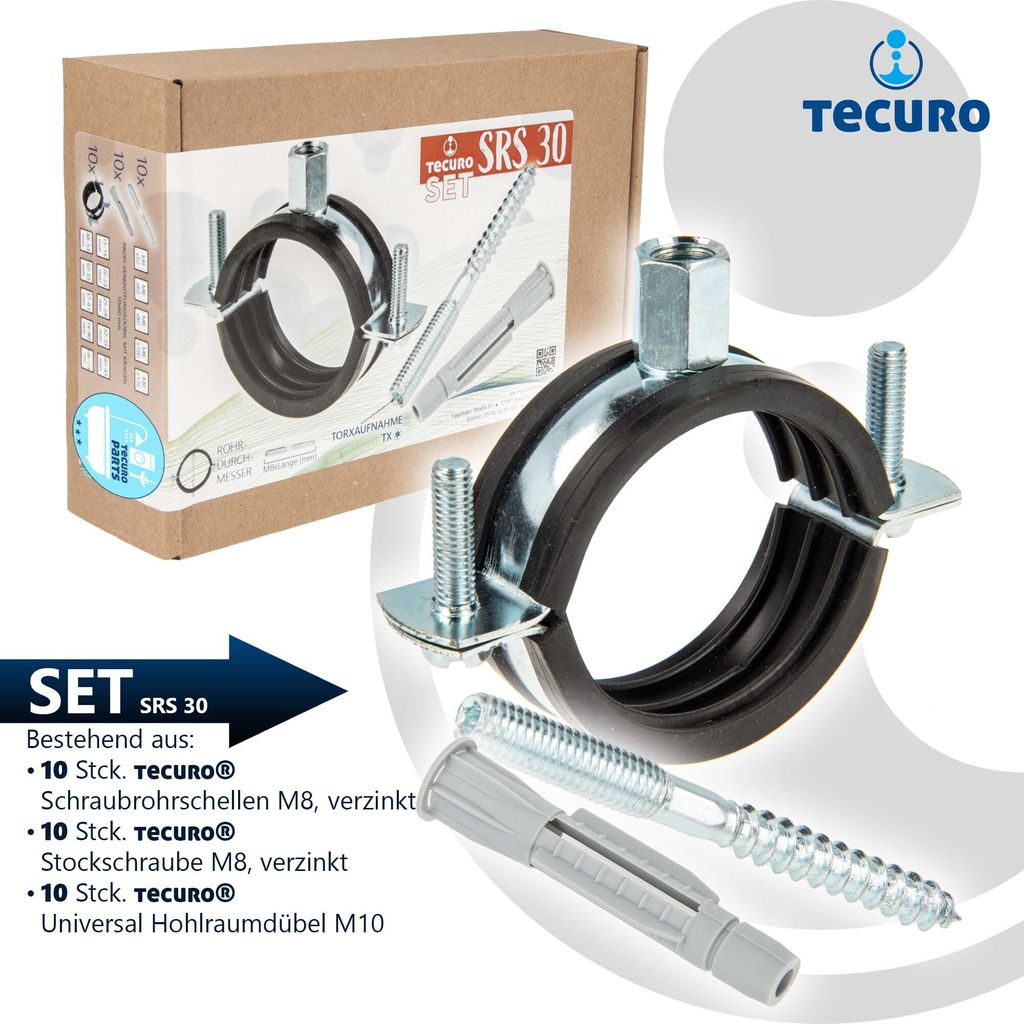 Tecuro Schraubrohrschellen Set – 10 Stück, M8, Spannbereich 32–35 Mm, Inkl. Schrauben Und Dübeln, Verzinkt