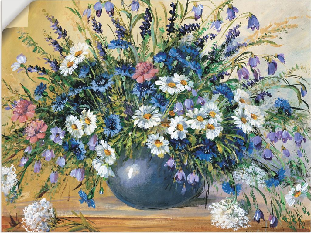 ARTland Wandbild, selbstklebend Vase mit Kornblumen Größe: 40x30 cm