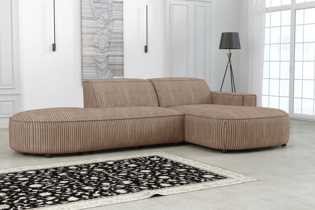 Emoebel24 Ecksofa Lucas Beige mit Ottomane, Sofa L-form 284x166x70 cm