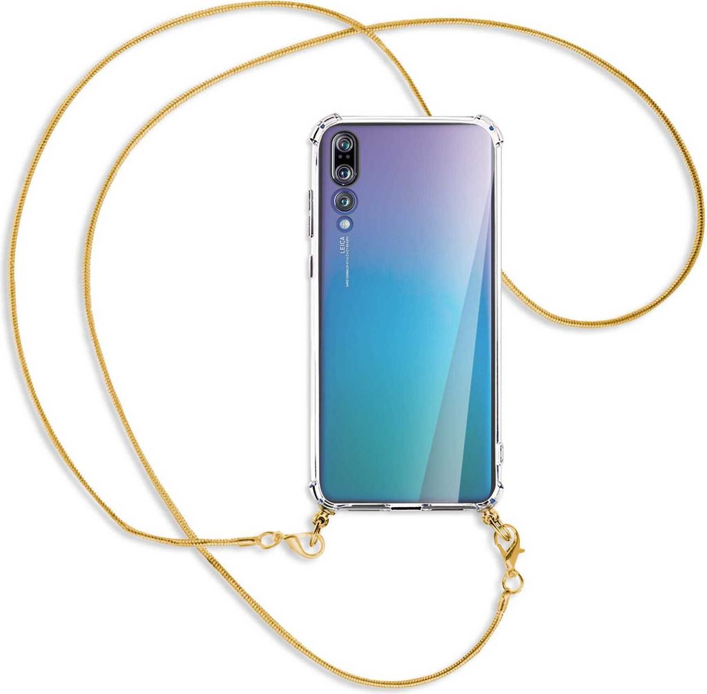 Handykette Backcover-Schutzhülle mit Band (Metall goldfarben) für Huawei P20 Pro - goldfarbene Kette Snake