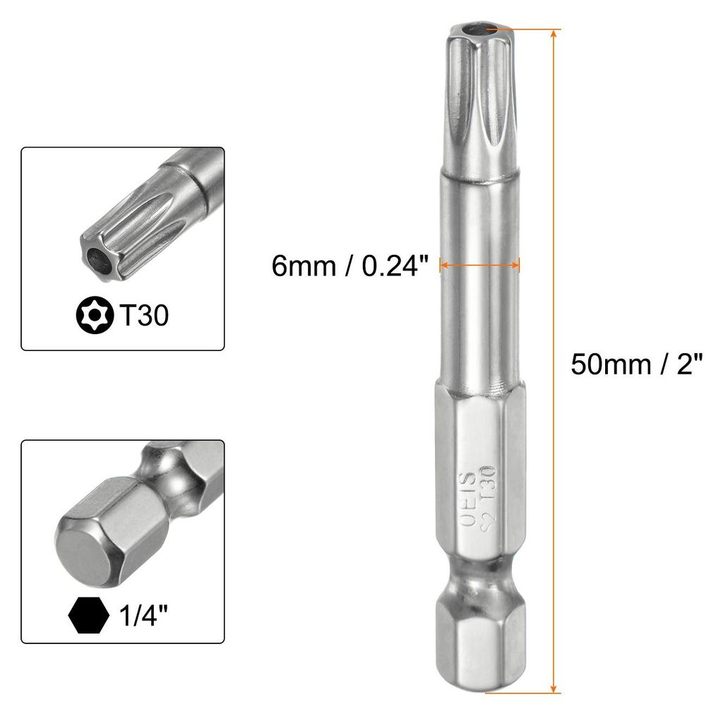 2 Stš¹ck T30 Torx Bit Set 1/4" Sechskantschaft 50mm lang S2-Stahl Magnetische Bitsatz manipulationssichere Schraubendreher Stern-Bits mit Loch f...