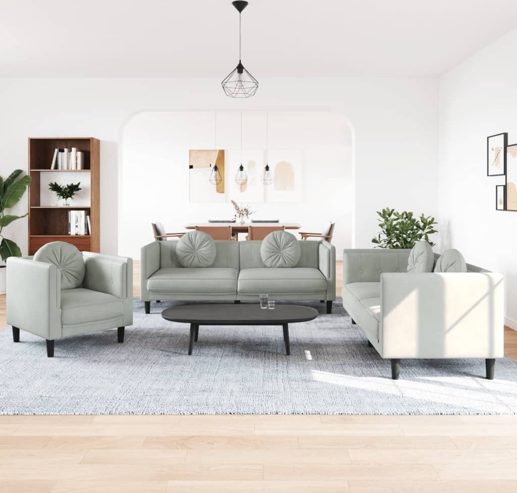 "2024"cloris 3-tlg. Sofagarnitur mit Kissen Hellgrau Samt - Klassische Sofas CHY88993644