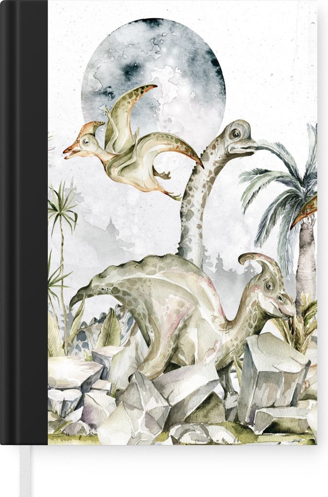 MuchoWow Notizbuch Tagebuch Haushaltsbuch Notebook A5 Dinosaurier - Kinder - Dschungel - Grün - Tiere - Natur - Notizblock - Notizheft - Noteboo...