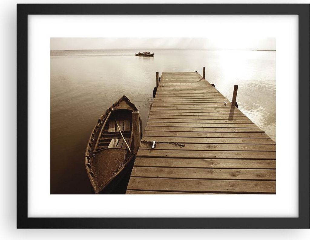 Gerahmtes Poster - Schwarzer Rahmen - Brücke Boot Sepia - 40x30 cm - Wand Bild - Wanddeko - Wandbilder - Kunstposter - Wandposter - Bilderrahmen -...