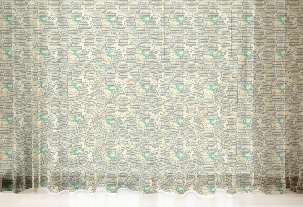 ABAKUHAUS Amanti dei libri Arazzo, Pila di libri con pensieri Bolle Occhiali Cuori Tazze da caffè Università, Soggiorno Camera da letto Tessuto da parete in raso setoso, 240 cm x 274 cm, Crema Verde mandorla - 6