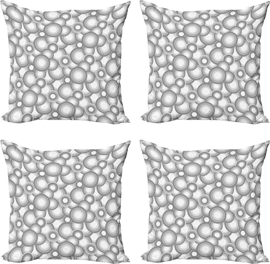 ABAKUHAUS Abstrakt Kissenbezug Set (4 Stück), Grau Weiß Ball Runden, Moderner Doppelseitiger Digitaldruck, 50 cm x 50 cm, Grau weiß