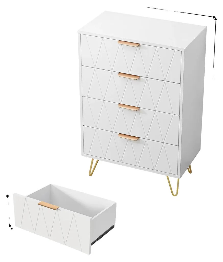 Meuble d'appoint blanc 4 tiroirs - Design moderne et grande capacité