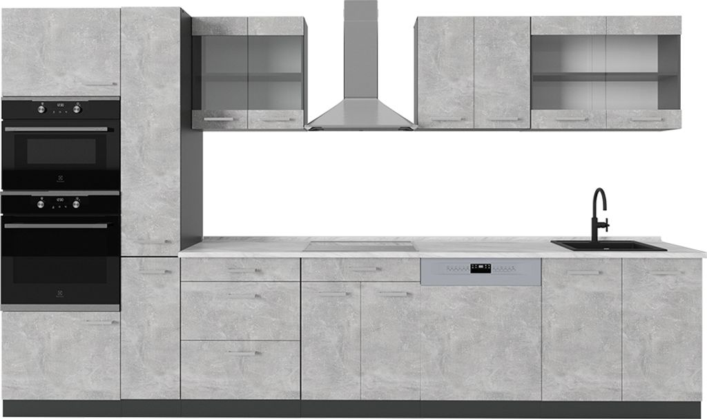 Küchenzeile Vicco R-Line Beton/Anthrazit 350 cm , AP Marmor, Model 53947