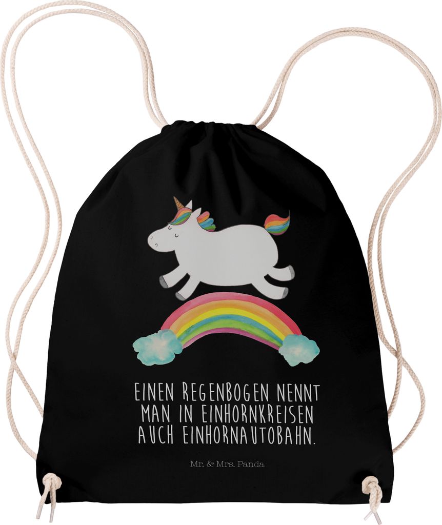 Mr. & Mrs. Panda Jutebeutel Einhorn Regenbogen - Schwarz - Geschenk, sporttasche klein, Erwachsenwerden, Einhornpower, Glitzer, Unicorn, Turnbeutel...