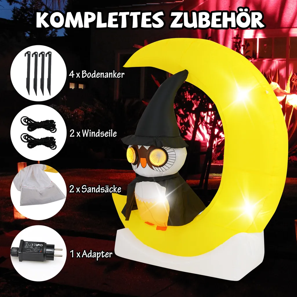 Hibou Halloween Gonflable 155cm Stable et Résistant avec LED Intégrées - 7