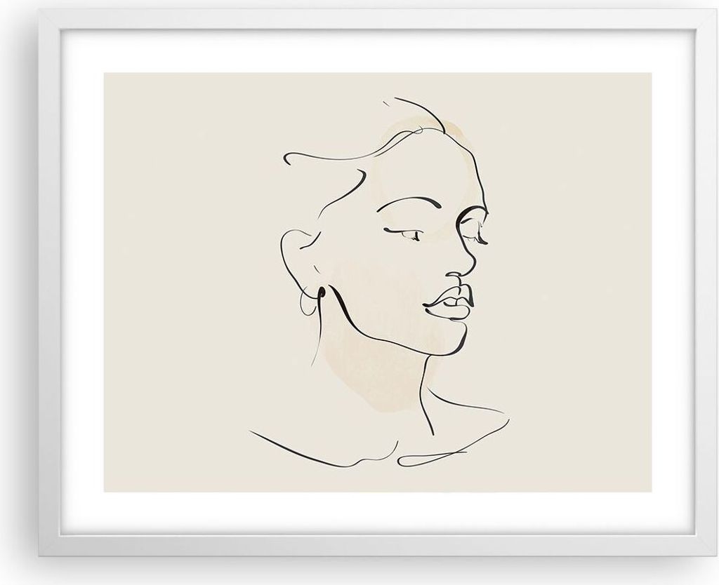 Gerahmtes Poster - Weißer Rahmen - Frau Zeichnung Linie - 50x40 cm - Wand Bild - Wanddeko - Wandbilder - Kunstposter - Wandposter - Bilderrahmen -...