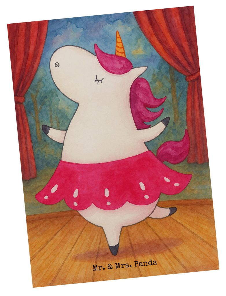 Mr. & Mrs. Panda Ansichtskarte Einhorn Ballerina Design - Weiß - Geschenk, Postkarte, Geburtstag, Postkarten, Ansichtskarten, Wohnung, Einhörner,...