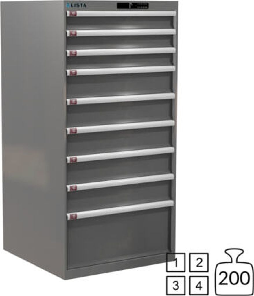 Lista Schubladenschrank - 78.183.050 - 1.450x717x725 mm (HxBxT) - 9 Schubladen - 200 kg - Code Lock - grau metallic (NCS S 6502-B)