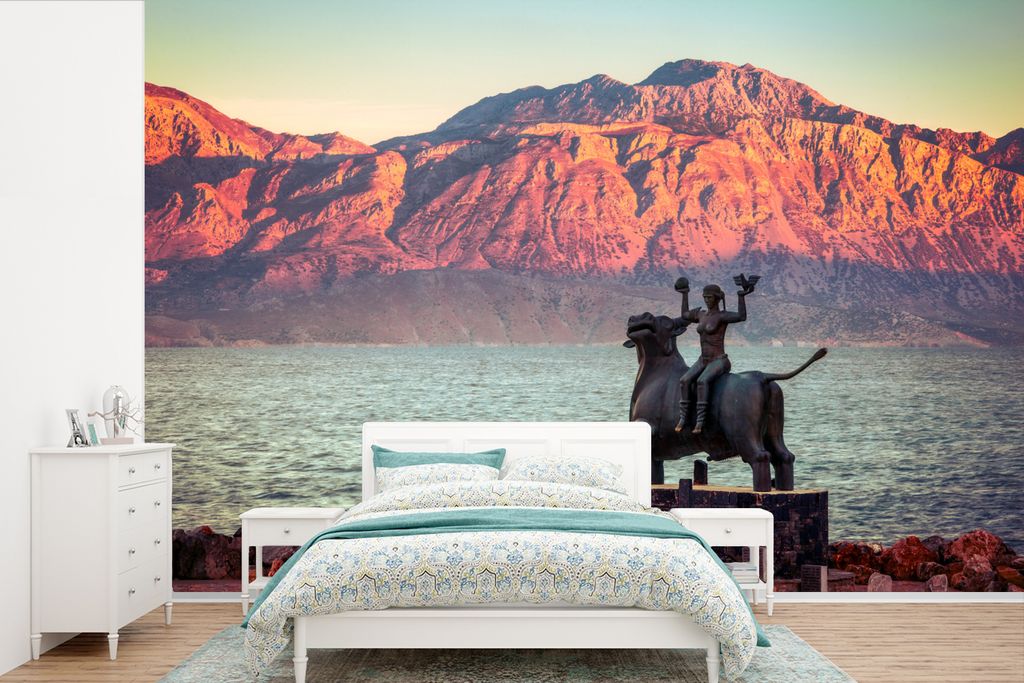 MuchoWow Fototapete für Wohnzimmer oder Schlafzimmer Wandtapete Vinyl Motivtapete Statue - Kreta - Griechenland - 360x240 cm - Vinyl-Tapete