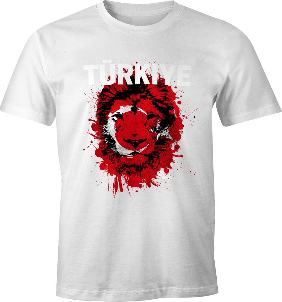 Herren T-Shirt Fanshirt Türkei Türkiye Turkey Fußball EM WM Löwe MoonWorks weiß L