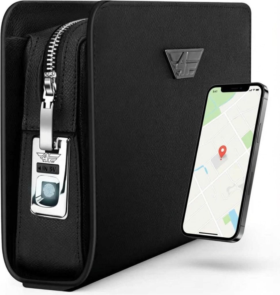 4FLY Smart Handtasche aus Leder, Fingerabdruck Schloss, Smart Tracker kompatibel mit Apple Wo ist App, Kartenfach, 2 Fächer