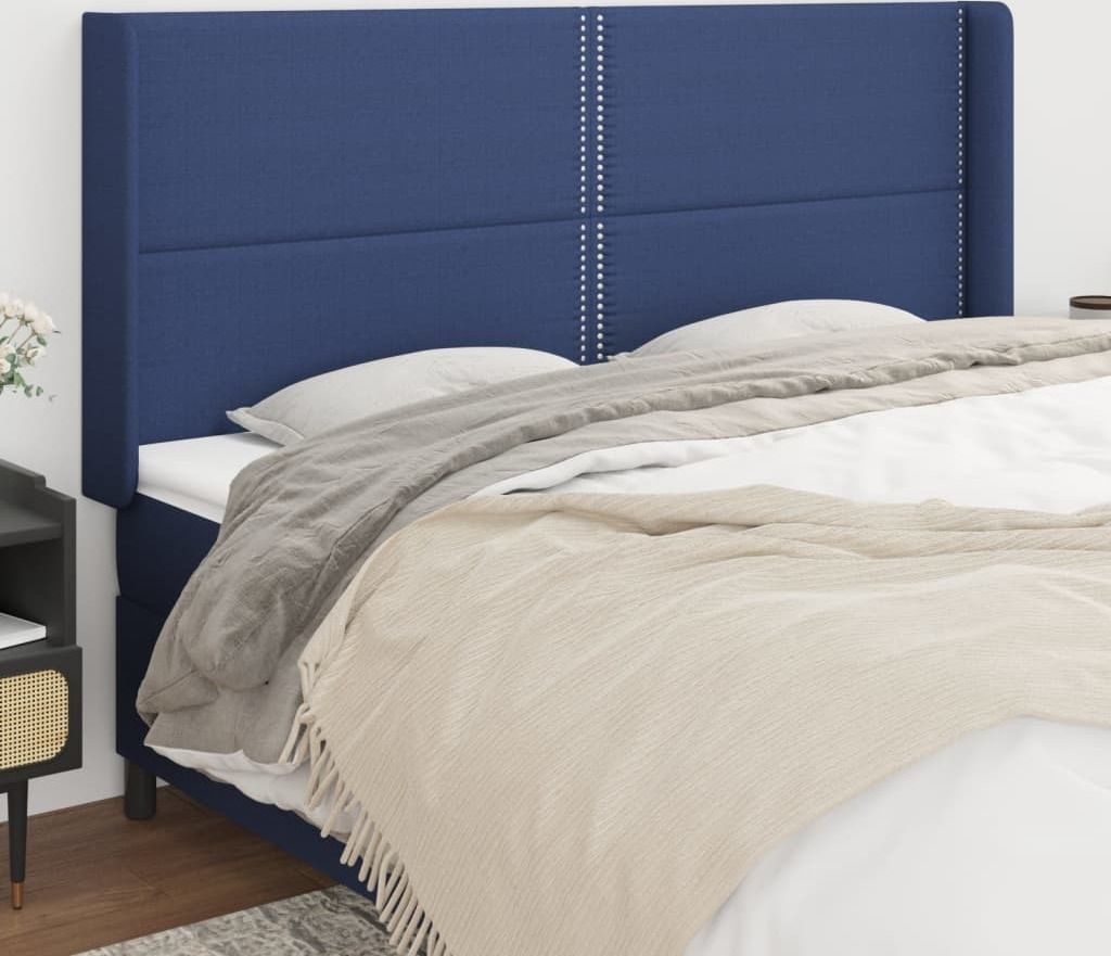 The Living Store Kopfteil mit Ohren Blau 203x16x118/128 cm Stoff