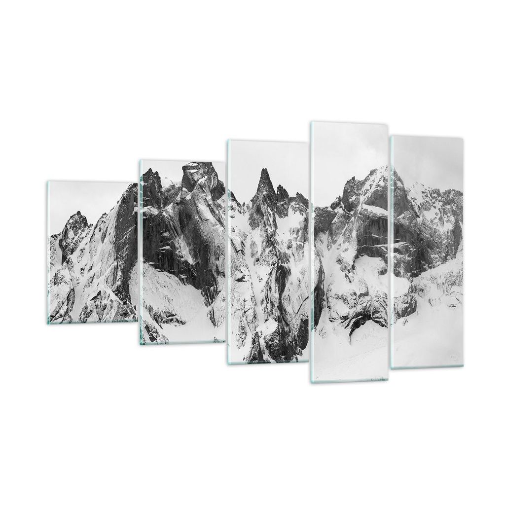 Bilder auf glas - 5 Teile - Alpen Schnee Monochrom - 100x60cm - Glasbilder - Wandbilder - Bilder - zum Aufhängen bereit - Wanddekoration aus Glas ...