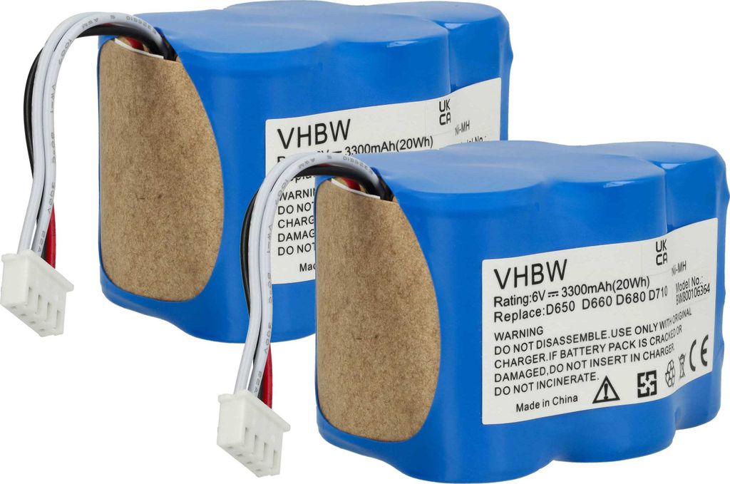 vhbw 2x Akku kompatibel mit Ecovacs Deebot D780, D73, D76, D73n, D730, D77, D760, D79 Staubsauger (3300 mAh, 6 V, NiMH)