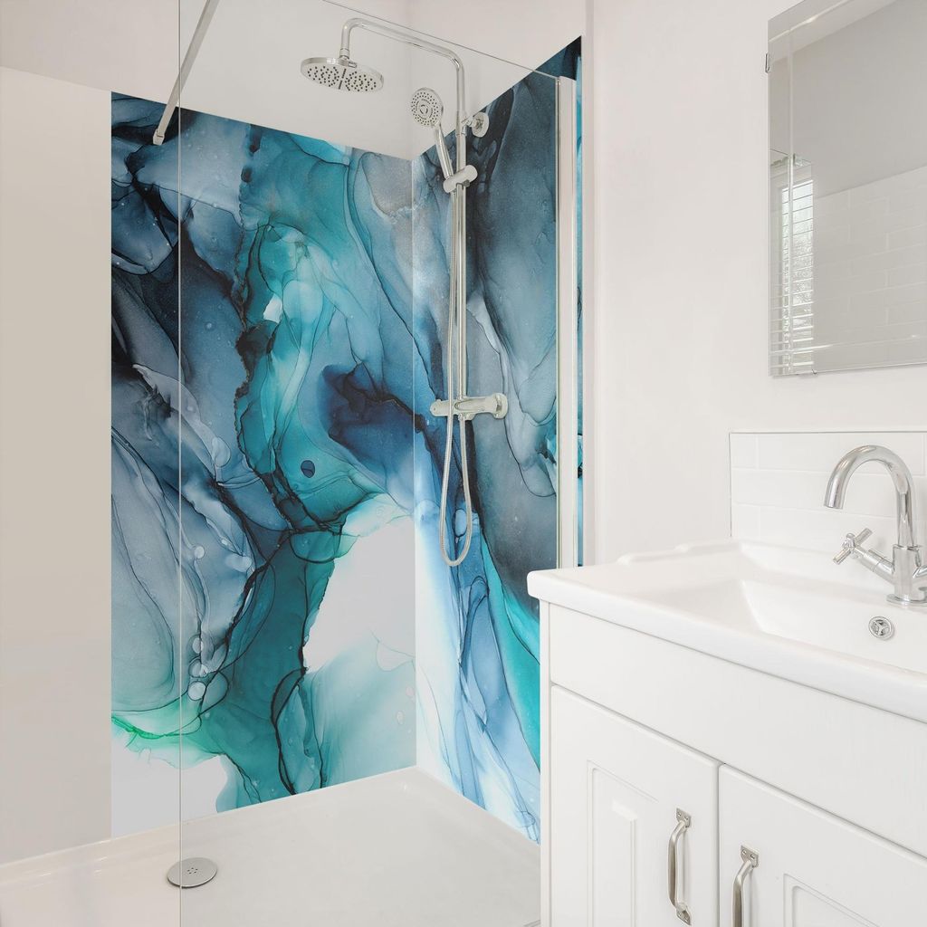 Duschrückwand Muster selbstklebend - 0.35 mm Wandpaneel wasserfest Design blau Badrückwand fugenlos Smart matt 80x190 cm