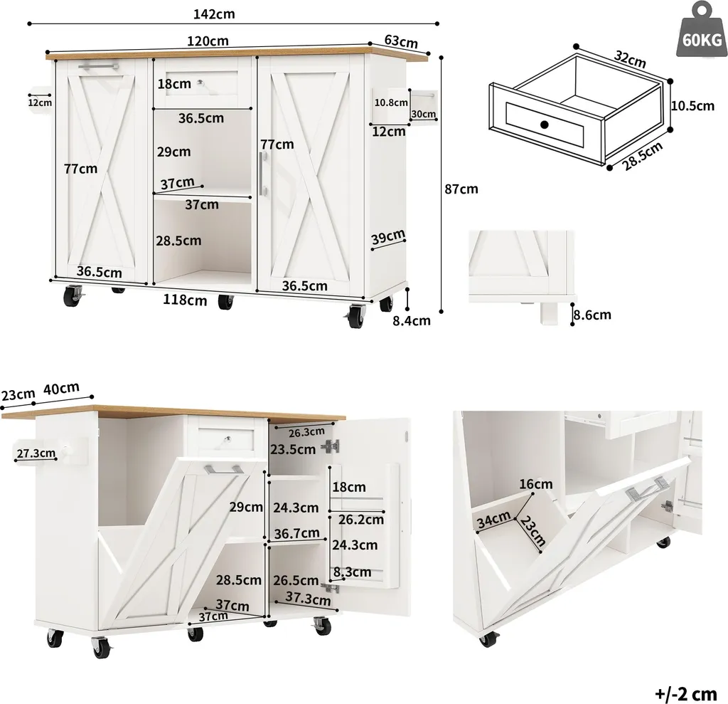 Buffet de Cuisine Multifonctionnel et Table à Manger Extensible