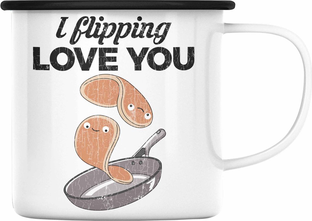 Trendation - Emaille Tasse Valentinstag Geschenk Für Sie Ihn Liebe Spruch Geschenkidee (Schwarz)