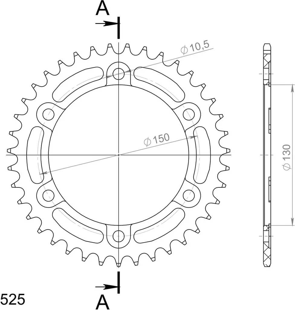 Couronne Arrière en Aluminium 39 Dents Pas 525 Noir pour Transmission