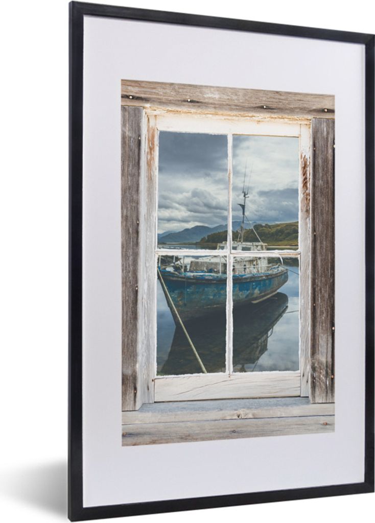 MuchoWow Gerahmtes Poster Transparent - Boot - Holz 40x60 cm - Poster mit Schwarzem Bilderrahmen Wandposter Rahmen Foto Bilder - Poster in Rahmen