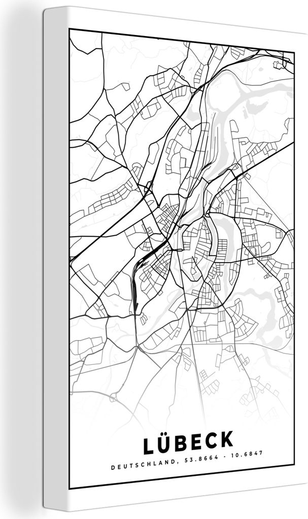 OneMillionCanvasses - Leinwandbilder - 90x140 cm, Lübeck - Karte - Stadtplan, Wandbilder Kunstdruck Wanddekoration - Foto auf Leinwand - Gemäld...