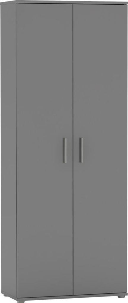 A tall, narrow, two-door cabinet or wardrobe.