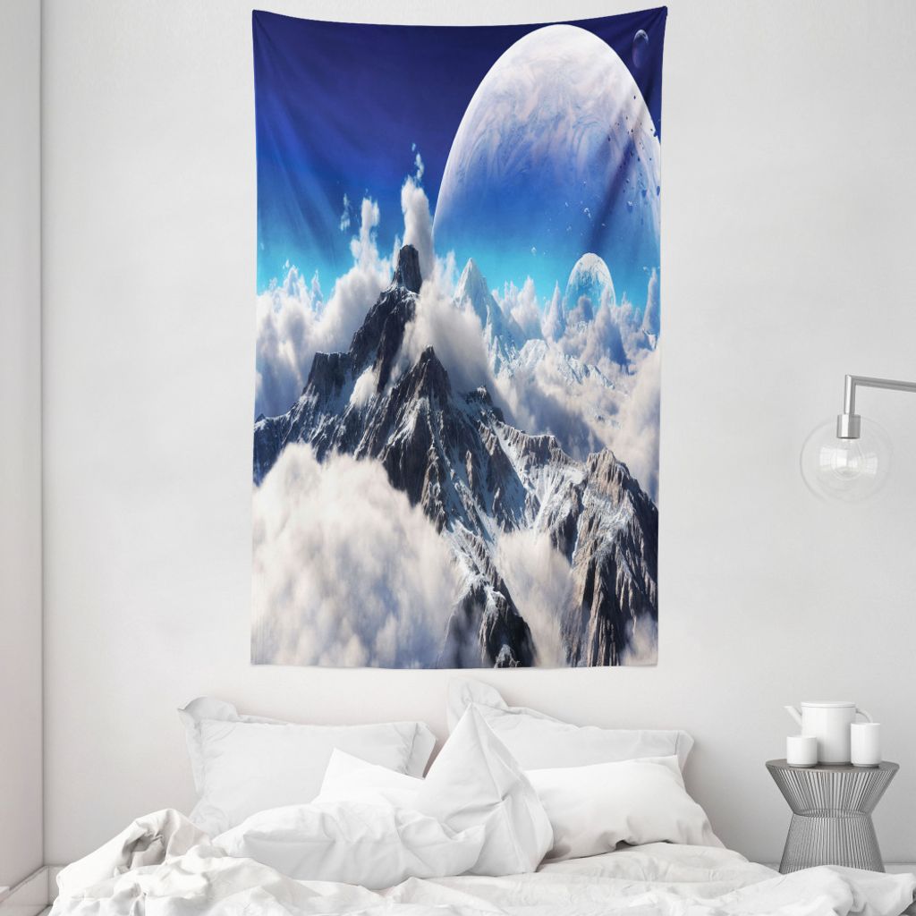 ABAKUHAUS Fantasie Wandteppich und Tagesdecke, Schneebedeckter Berg aus Weiches Mikrofaser Stoff Waschbar ohne Verblassen Digitaldruck, 140 x 230 c...