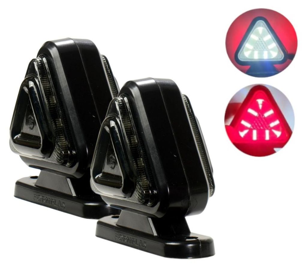 Set (2 Stück) getönte LED-Umrissleuchten, in Hörnchenform, 12V-24V, weiß-rot, dreieckige Form - für Anhänger, Ladeflächen,
