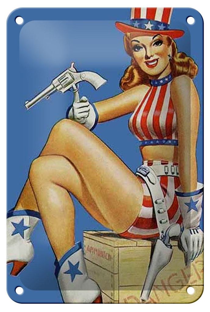 Blechschild Pin Up 12x18cm danger Cowgirl USA Pistole