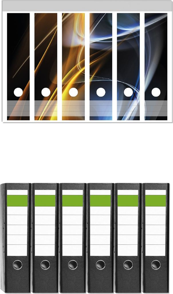 Wallario 6 Stück breite Ordner inkl. Klebeetiketten mit Motive Abstraktes Design - Set mit Rückenschildern / Ordnerrücken Stickern