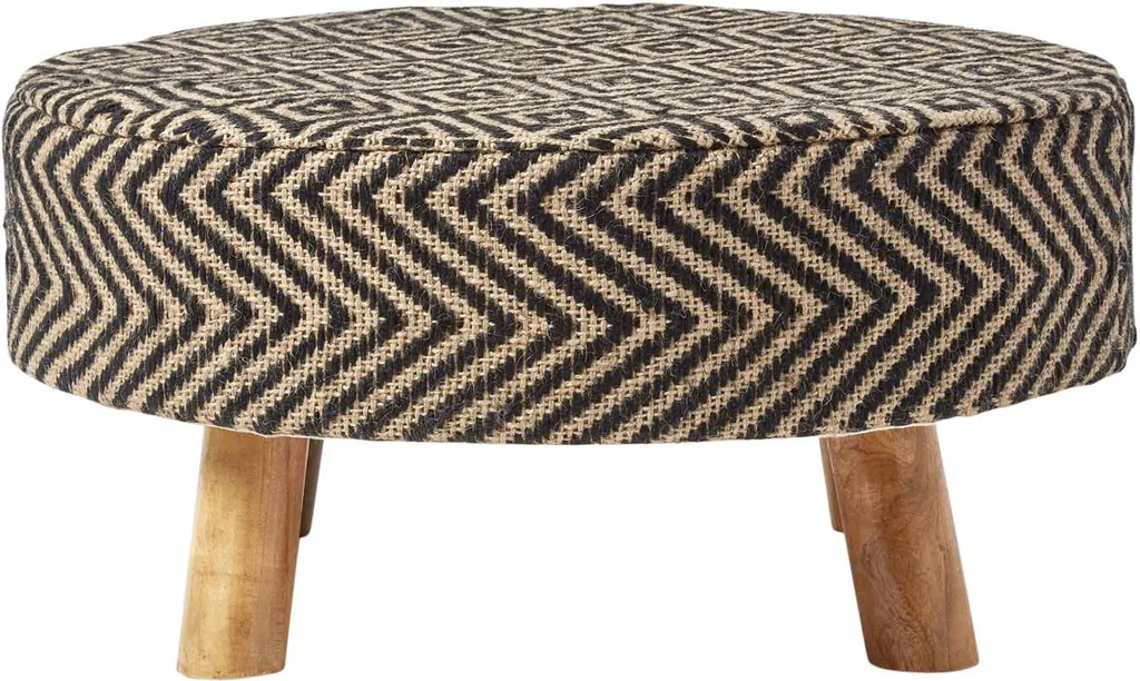 Pouf en jute tressée de 62 cm et tabouret bas en bois de manguier