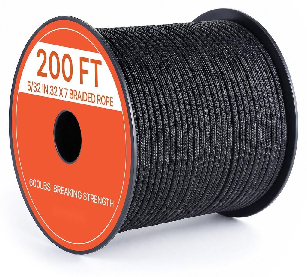 Paracord-Seil - Fallschirmschnur Typ 550 - 4 mm x 60 m - 272 kg Bruchlast - 32 Außen- und 7 Innenstränge - Abriebfest - Nylon, Schwarz