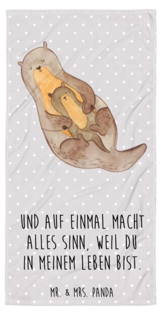 Mr. & Mrs. Panda Badelaken Otter Kind - Grau Pastell - Geschenk, Großes Handtuch, Mutter, Strandlaken, Familie, Baby, Duschtuch, Badehandtuch, Mam...